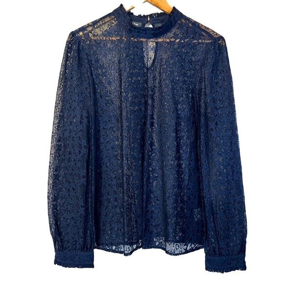 ModCloth Winsome Whims Navy Blue Star Lace Blouse XL Whimsigoth Witchy Goth - Picture 2 of 5